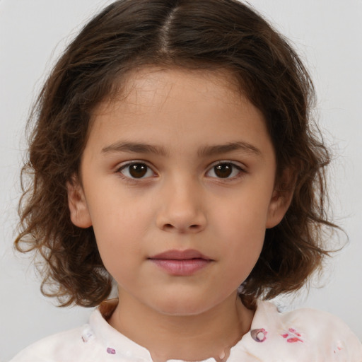 Neutral white child female with medium  brown hair and brown eyes