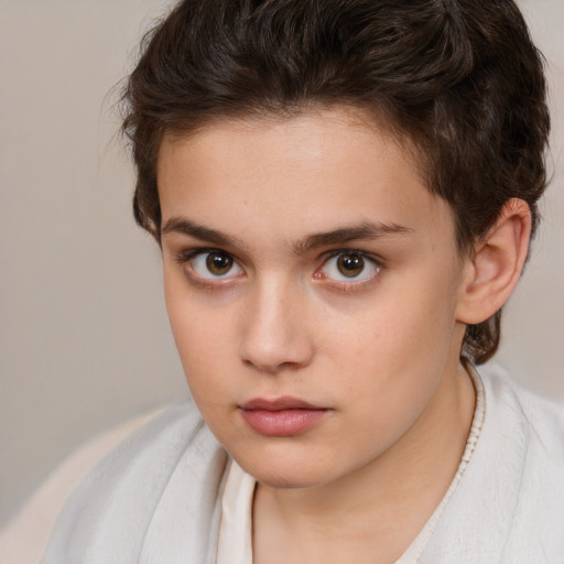 Neutral white child female with short  brown hair and brown eyes