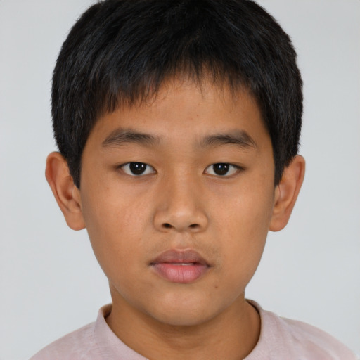 Neutral asian child male with short  brown hair and brown eyes