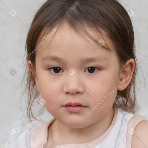 Neutral white child female with medium  brown hair and brown eyes