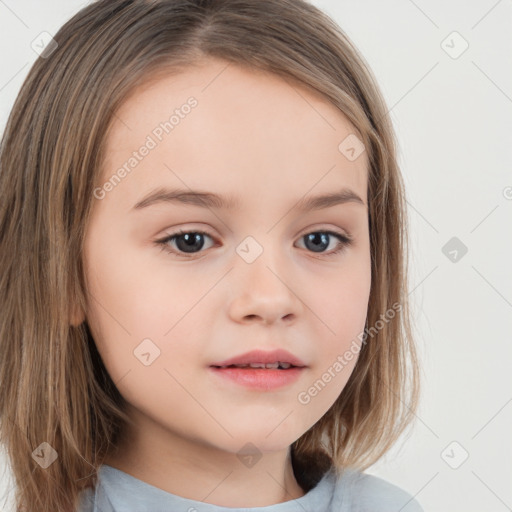 Neutral white child female with medium  brown hair and brown eyes