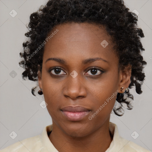 Neutral black young-adult female with short  brown hair and brown eyes