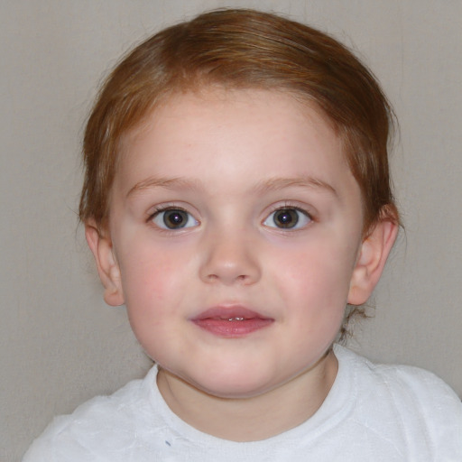 Neutral white child female with medium  brown hair and blue eyes