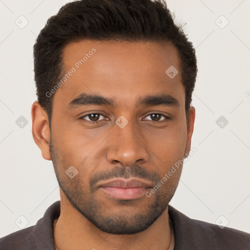 Neutral black young-adult male with short  brown hair and brown eyes