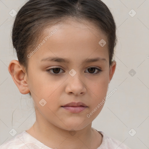 Neutral white child female with short  brown hair and brown eyes