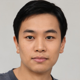 Neutral asian young-adult male with short  black hair and brown eyes