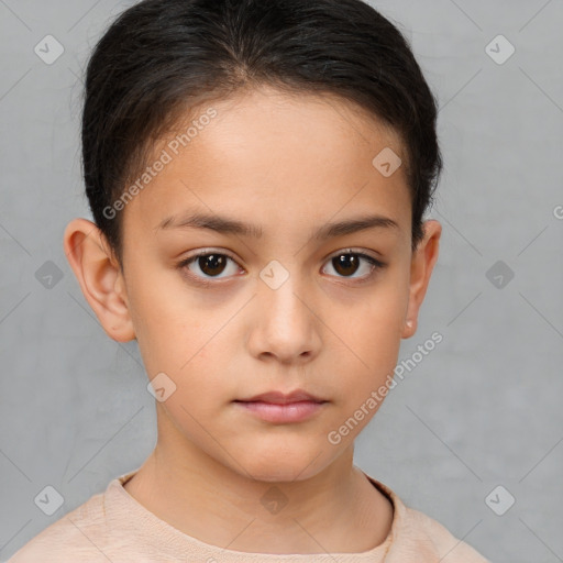 Neutral white child female with short  brown hair and brown eyes