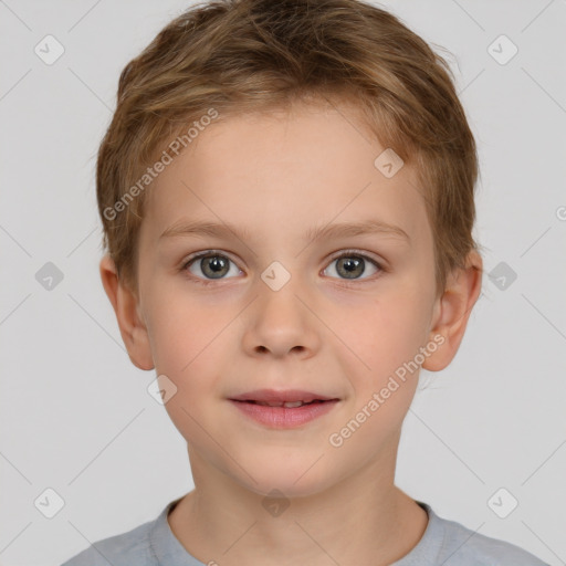 Neutral white child female with short  brown hair and brown eyes