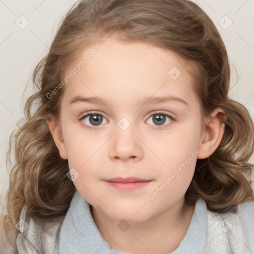 Neutral white child female with medium  brown hair and brown eyes