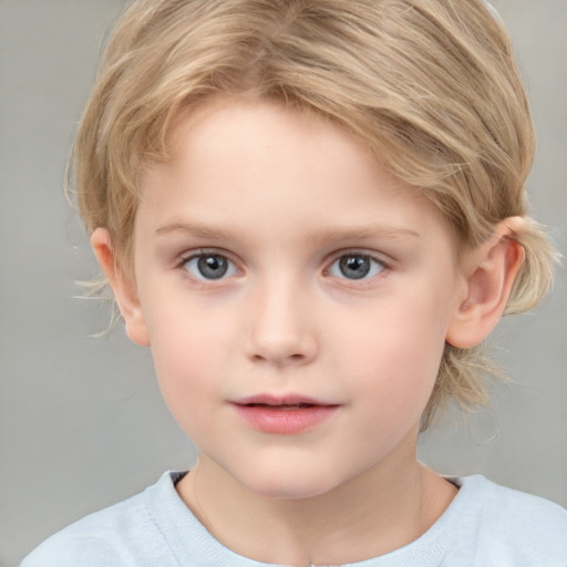 Neutral white child female with medium  brown hair and grey eyes