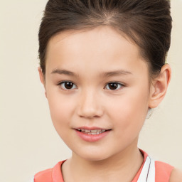 Joyful white child female with short  brown hair and brown eyes