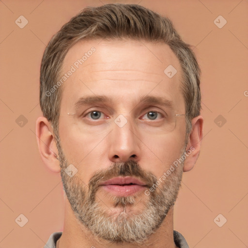 Neutral white adult male with short  brown hair and brown eyes