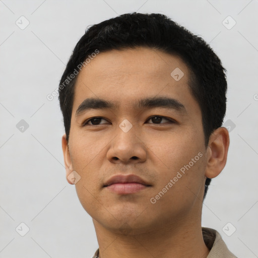 Neutral asian young-adult male with short  black hair and brown eyes