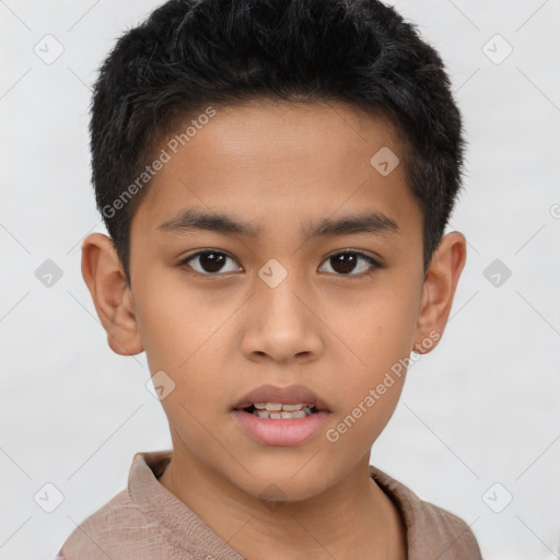 Neutral asian child male with short  brown hair and brown eyes