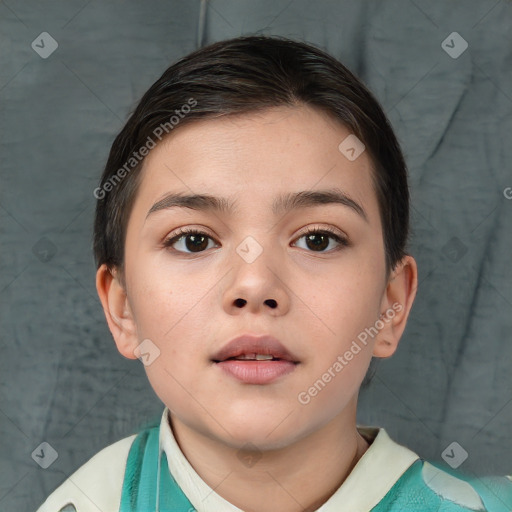 Neutral white child female with short  brown hair and brown eyes