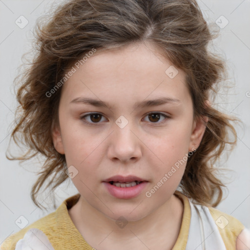 Neutral white child female with medium  brown hair and brown eyes