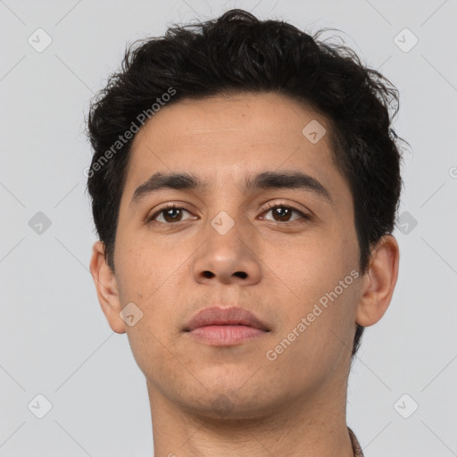 Neutral asian young-adult male with short  brown hair and brown eyes