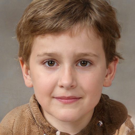 Joyful white child male with short  brown hair and brown eyes