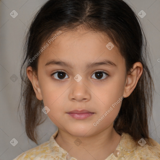 Neutral white child female with medium  brown hair and brown eyes