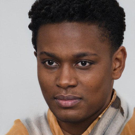 Neutral black young-adult male with short  brown hair and brown eyes