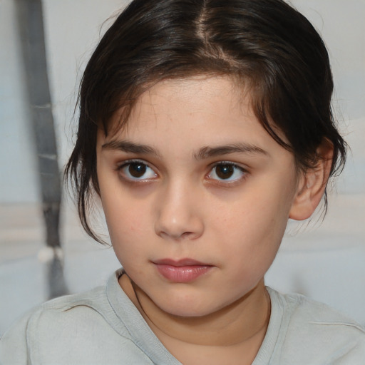 Neutral white child female with medium  brown hair and brown eyes