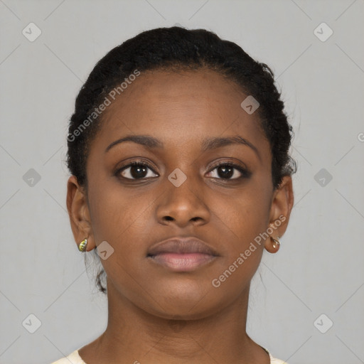 Neutral black young-adult female with short  brown hair and brown eyes