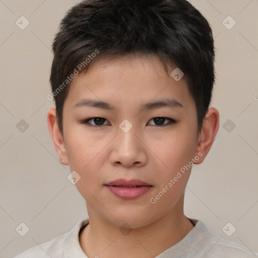 Neutral asian child male with short  brown hair and brown eyes