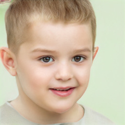Joyful white child male with short  brown hair and brown eyes