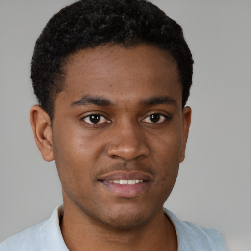 Neutral black young-adult male with short  brown hair and brown eyes