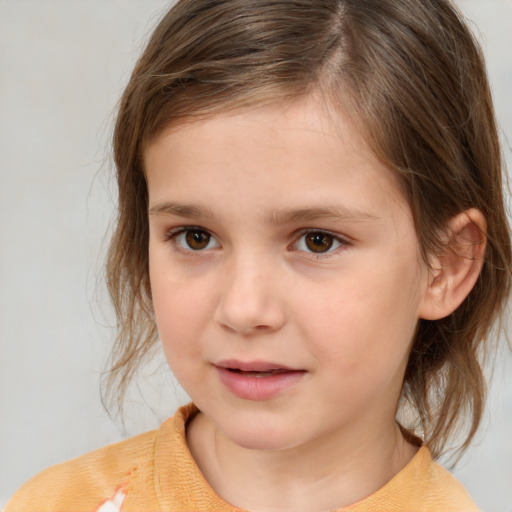 Neutral white child female with medium  brown hair and brown eyes