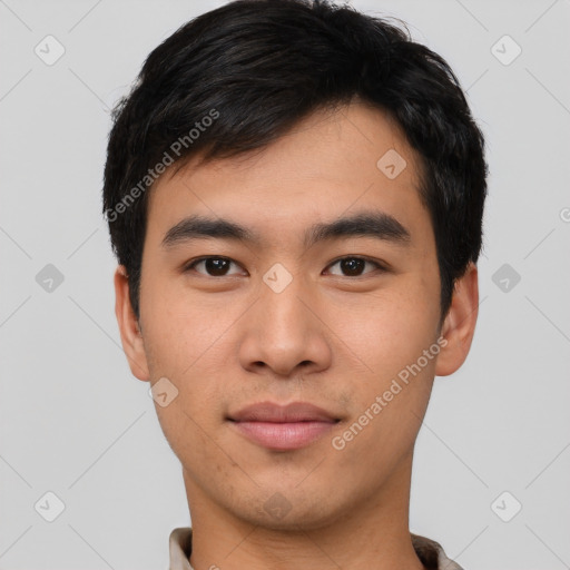 Neutral asian young-adult male with short  black hair and brown eyes