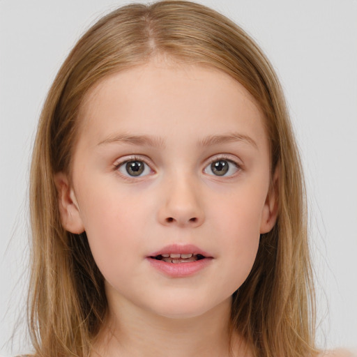 Neutral white child female with medium  brown hair and brown eyes