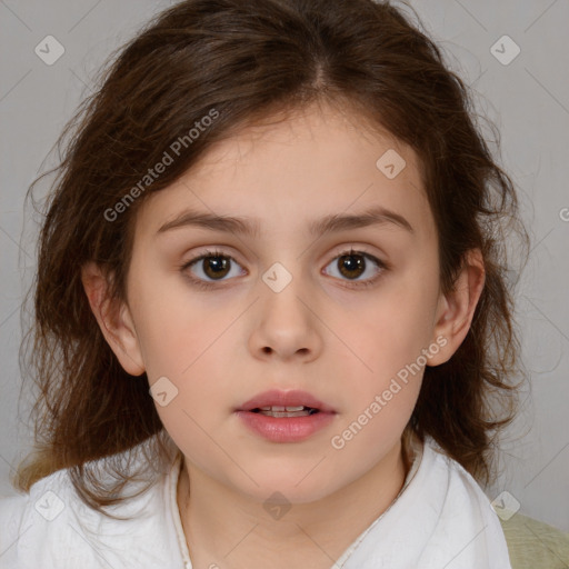 Neutral white child female with medium  brown hair and brown eyes