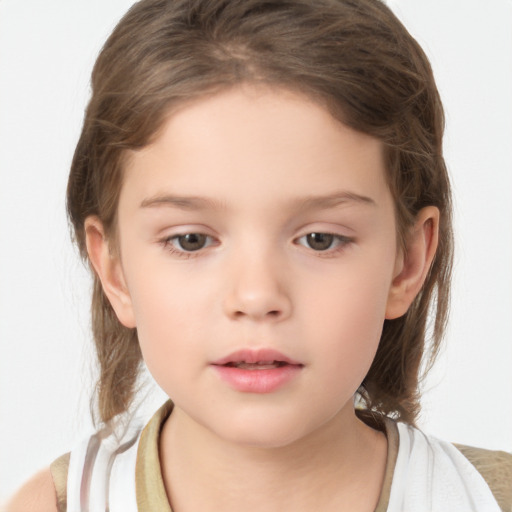 Neutral white child female with medium  brown hair and brown eyes