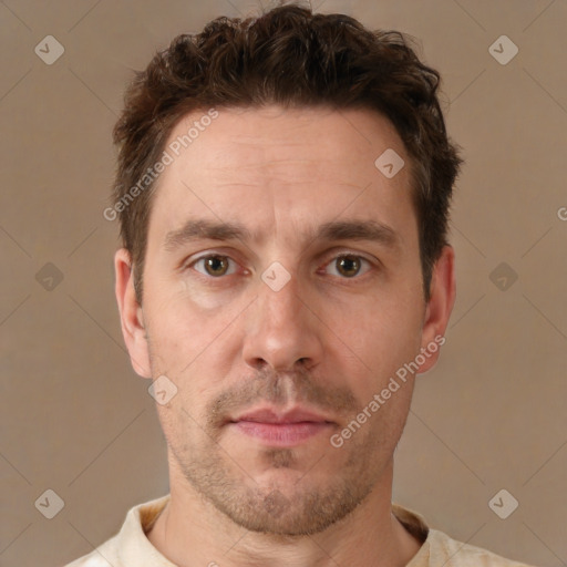 Neutral white adult male with short  brown hair and brown eyes