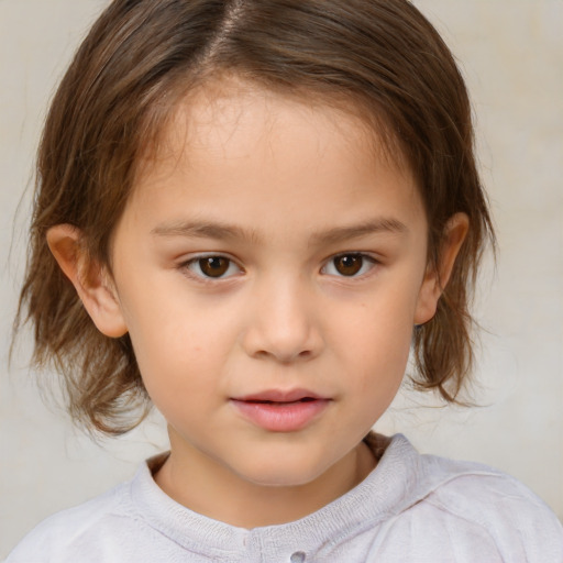 Neutral white child female with medium  brown hair and brown eyes