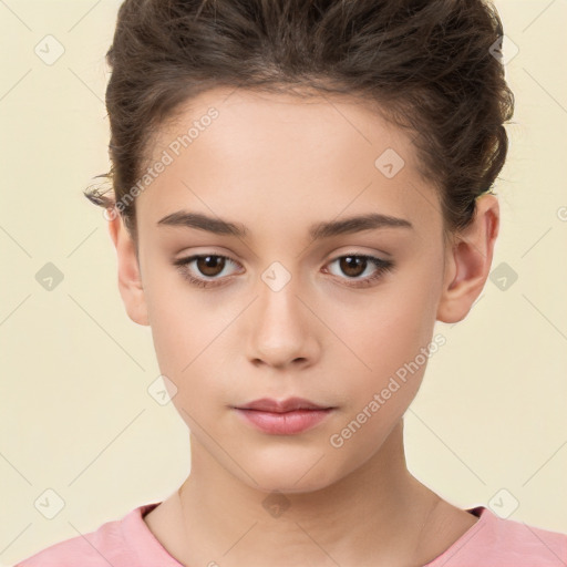 Neutral white young-adult female with short  brown hair and brown eyes