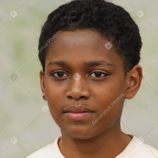 Neutral black child female with short  brown hair and brown eyes