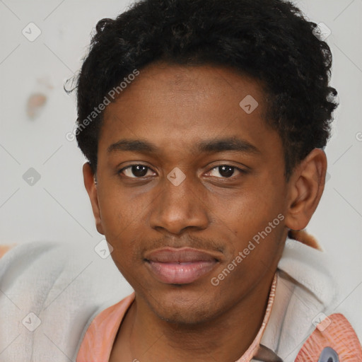 Neutral black young-adult male with short  brown hair and brown eyes