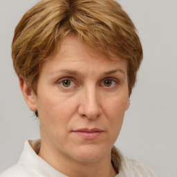 Neutral white adult female with short  brown hair and brown eyes