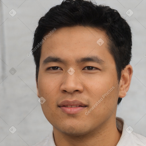 Neutral asian young-adult male with short  black hair and brown eyes