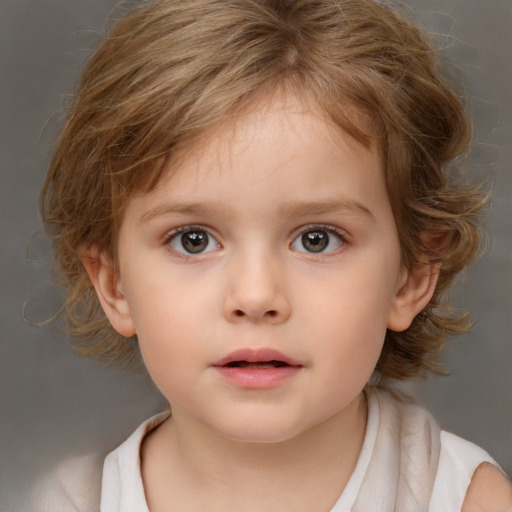 Neutral white child female with medium  brown hair and brown eyes