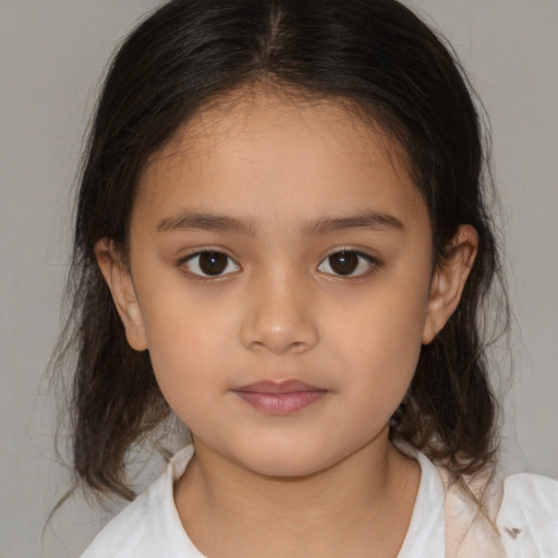 Neutral white child female with medium  brown hair and brown eyes