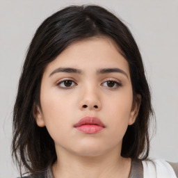 Neutral asian young-adult female with medium  brown hair and brown eyes