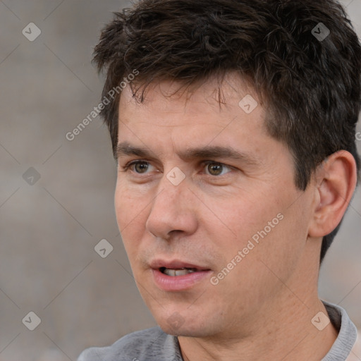 Neutral white adult male with short  brown hair and brown eyes