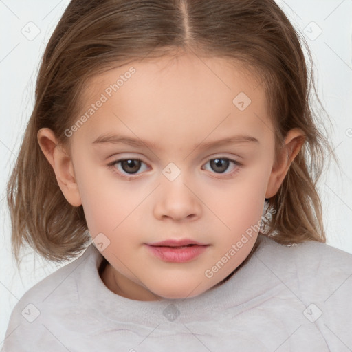 Neutral white child female with medium  brown hair and brown eyes