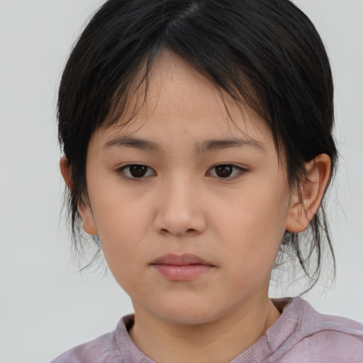 Neutral asian child female with medium  brown hair and brown eyes