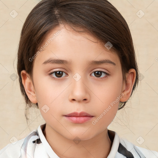 Neutral white child female with medium  brown hair and brown eyes