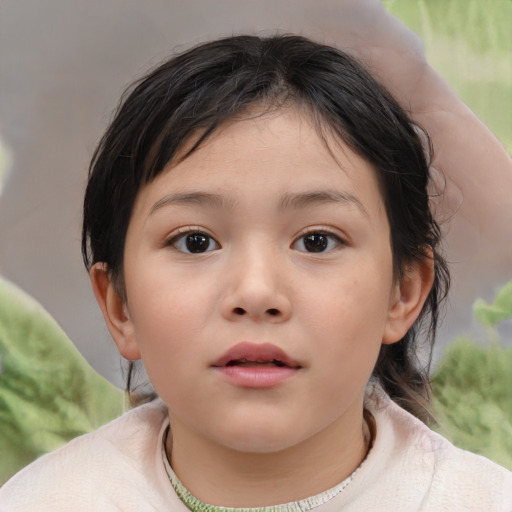 Neutral asian child female with medium  brown hair and brown eyes