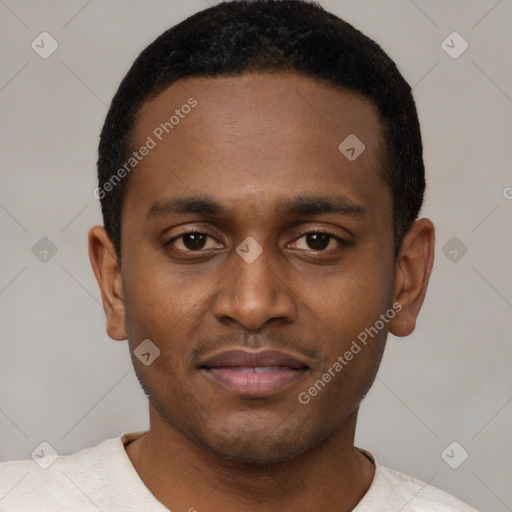 Neutral latino young-adult male with short  brown hair and brown eyes
